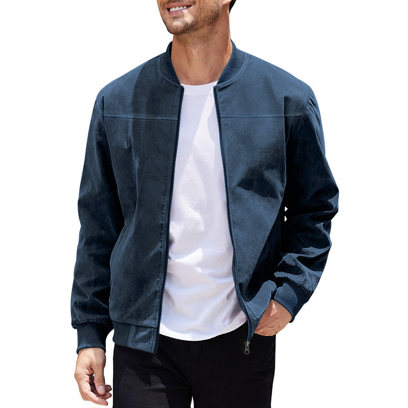 1 Cross-Border Autumn Suede Solid Color Zipper Jacket Casual Retro Long Sleeve Cardigan Coat Men's Cotton_viptrois.com