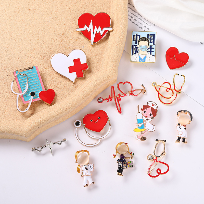 Trend Stethoscope Medical Series Brooch Creative Stethoscope Electrocardiogram Doctor Shape Paint Badge display picture 4