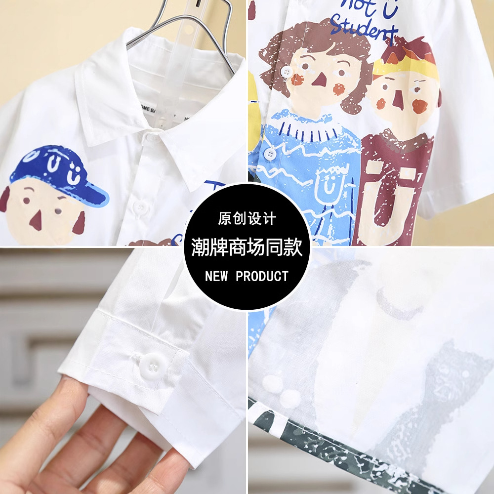 7516 Camisa de niño Chaqueta de primavera y otoño Ropa de niños Camisa de dibujos animados 2025 Nuevo estilo Ropa de primavera para niños y bebés