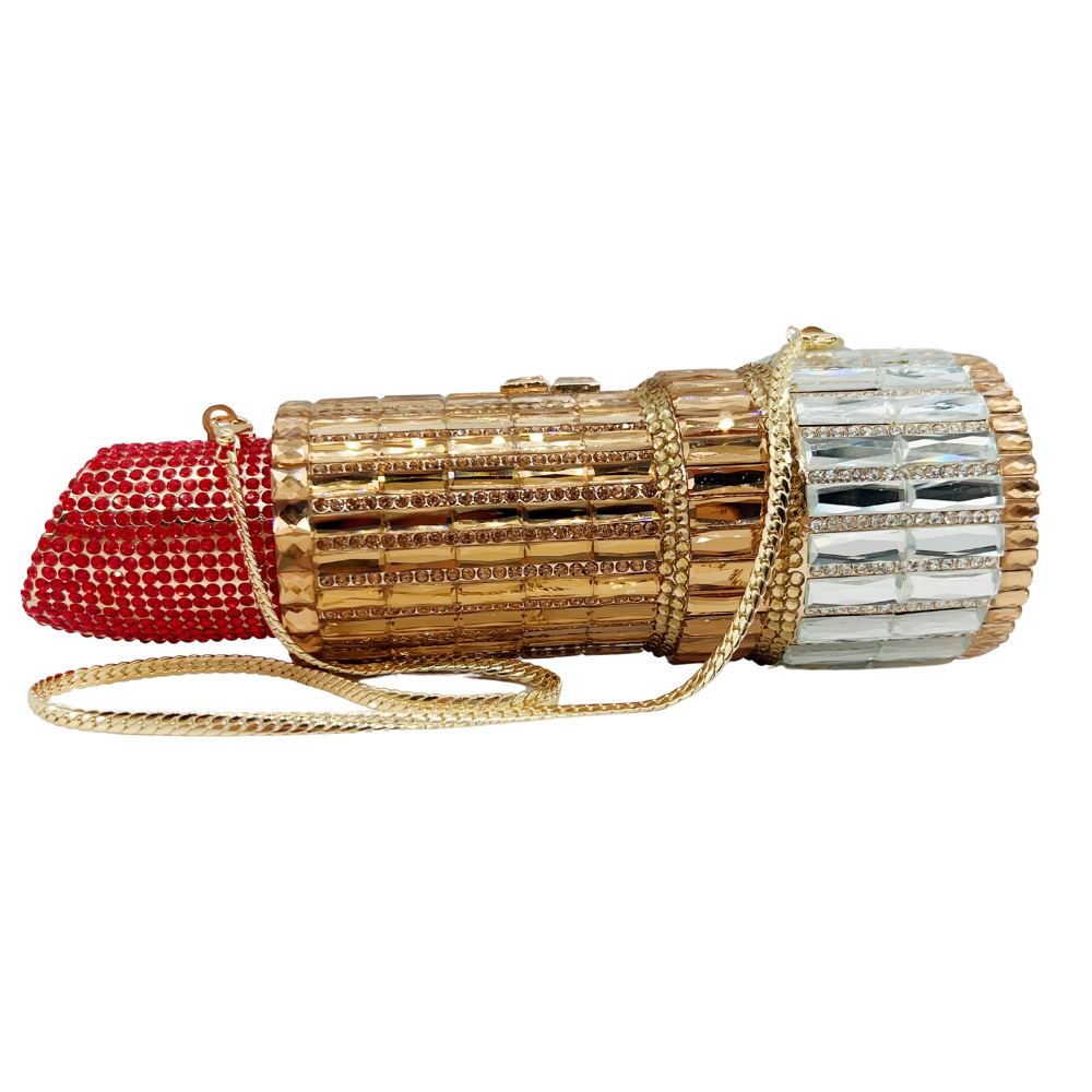 Túi clutch dạ hội hình son môi đính pha lê kim cương — Cà phê vàng đỏ chi tiết 1