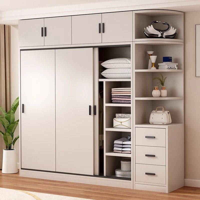 Armario de madera maciza para uso doméstico, puerta corredera de cedro, diseño moderno y sencillo, armario de almacenamiento para niños en apartamentos pequeños, armario para viviendas de alquiler.