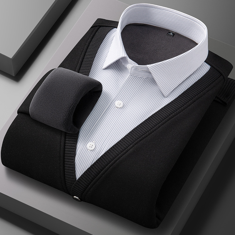 Fabricantes de invierno de suéter de lana falsos dos camisas de cacho para hombres cálidos y cómodos suéter de lana al por mayor