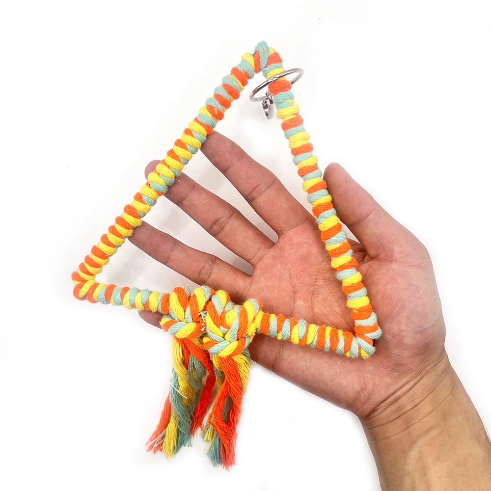 Triángulo cuerda de algodón columpio colorido juguete para pájaros loro perido escalada boca de la estación marco de la jaula de pájaros accesorios de decoración al por mayor image 4