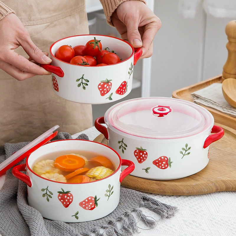 Новый продукт Nordic керамическая миска чашка выпечной фарфор расписной клубничный однолапый миска для лапши с салатом чашка для завтрака