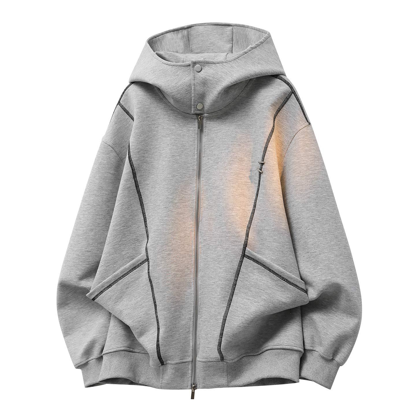 Early Spring Gray Hooded Sweatshirt Jacket for Women, New Korean Style for Autumn, Loose and Lazy Style, Early Autumn Cardigan for Couples