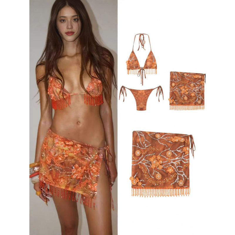 Manufacturer's Wholesale of Women's Clothing for Foreign Trade 2025 New Summer Beach Vacation Style Bikini Tassel Skirt Set
