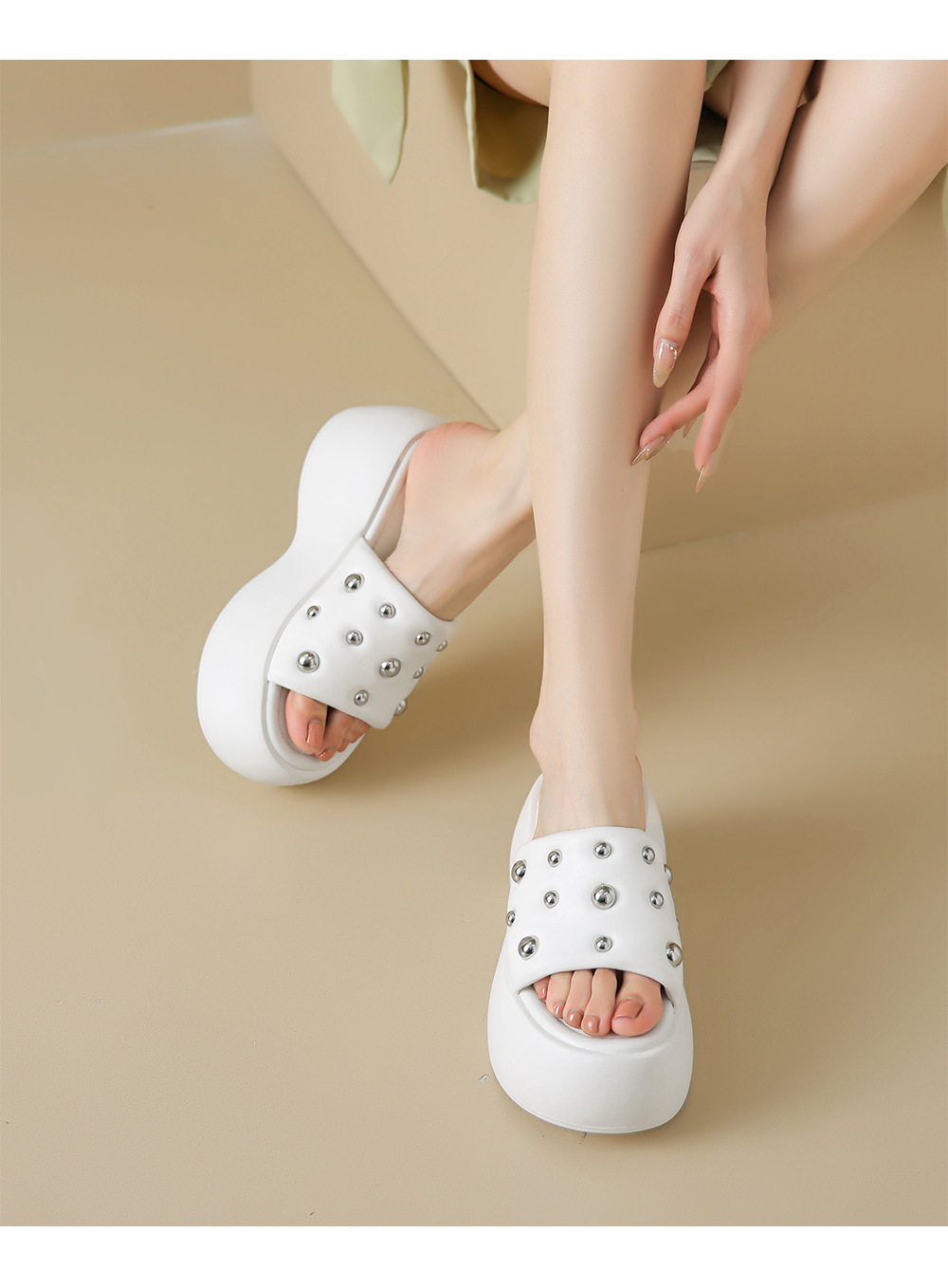 Sandal cao gót nữ hở mũi quai ngang đế xuồng 8 cm — Màu đen, Màu trắng chi tiết 6