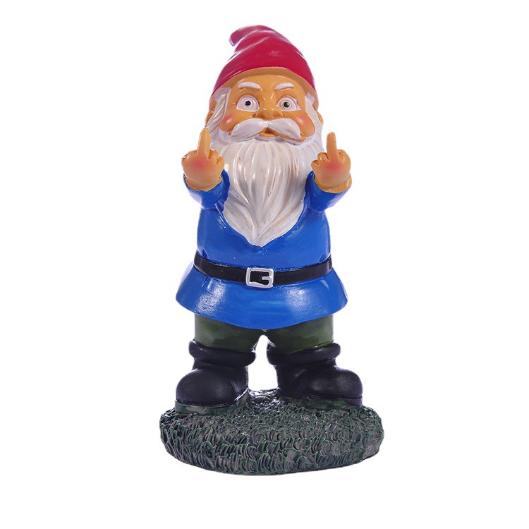White bearded dwarf, vertical middle finger, resin handicraft ornament, garden micro landscape, creative ornament_voghion.com