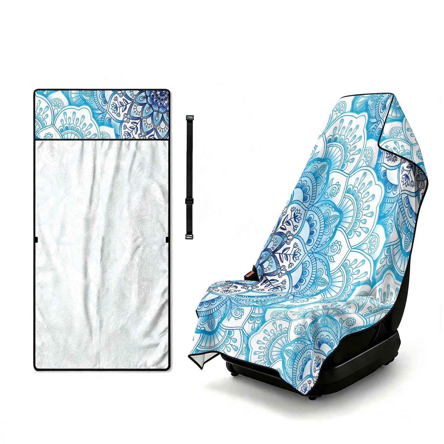 Printed bath towel and car seat cover 2-in-1, ultra-fine fiber outdoor beach and car dual-use universal seat cushion