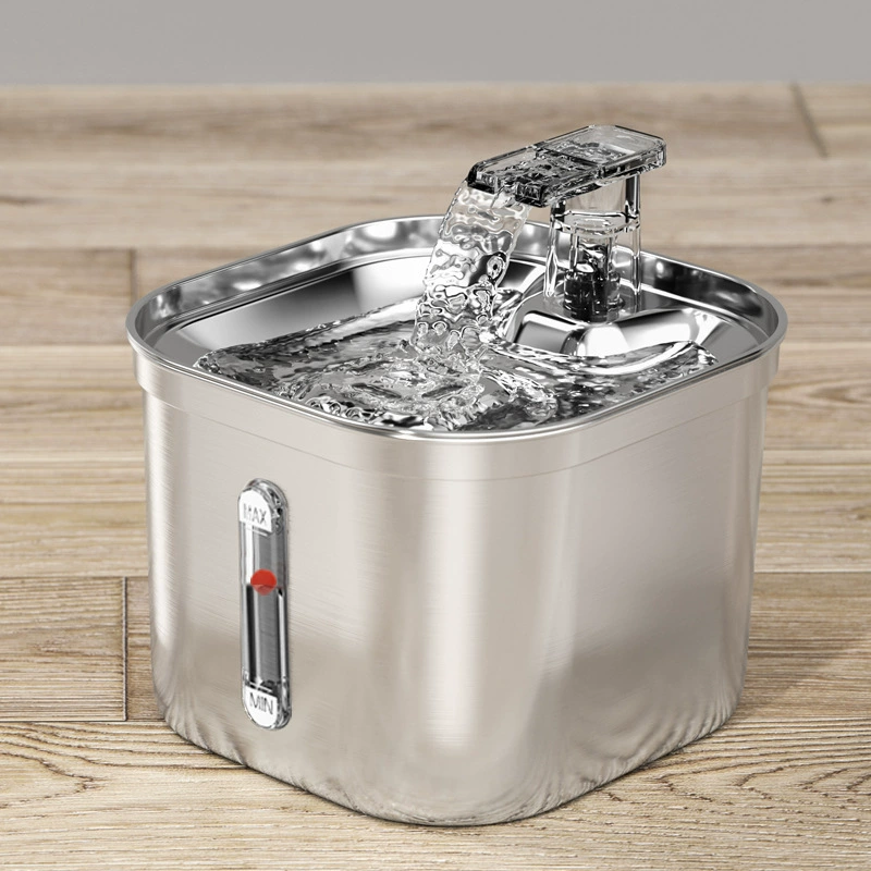 Автоматическая поилка для кошек и собак из нержавеющей стали с циркуляцией воды, квадратная, с индикатором уровня воды, подачей горячей воды, съемная