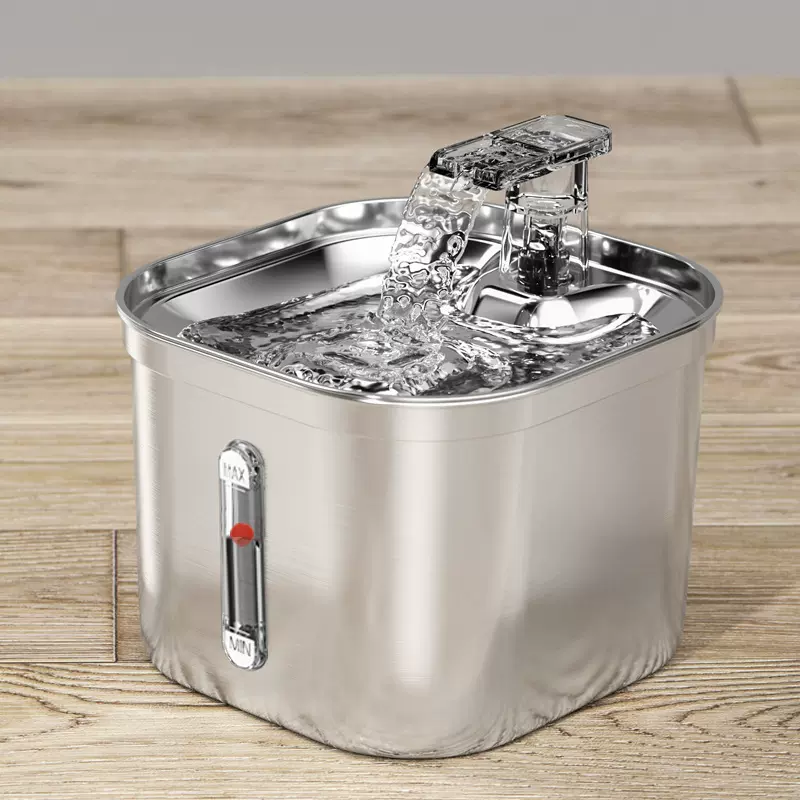 猫咪不锈钢饮水机宠物自动循环活水方形猫狗饮水器可看水位热可拆