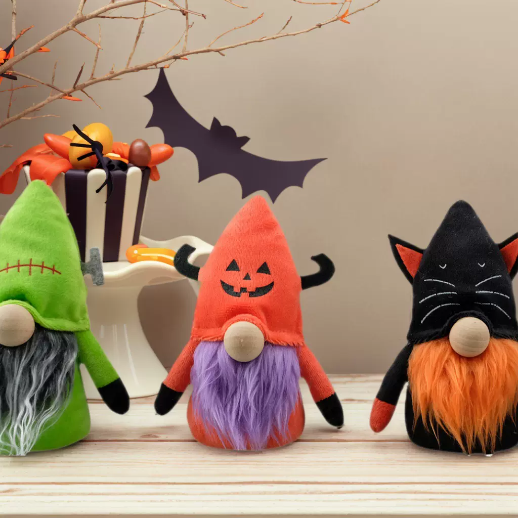 万圣节装饰品 蝙蝠黑猫毛绒玩具森林人公仔无脸地精橱窗摆件道具