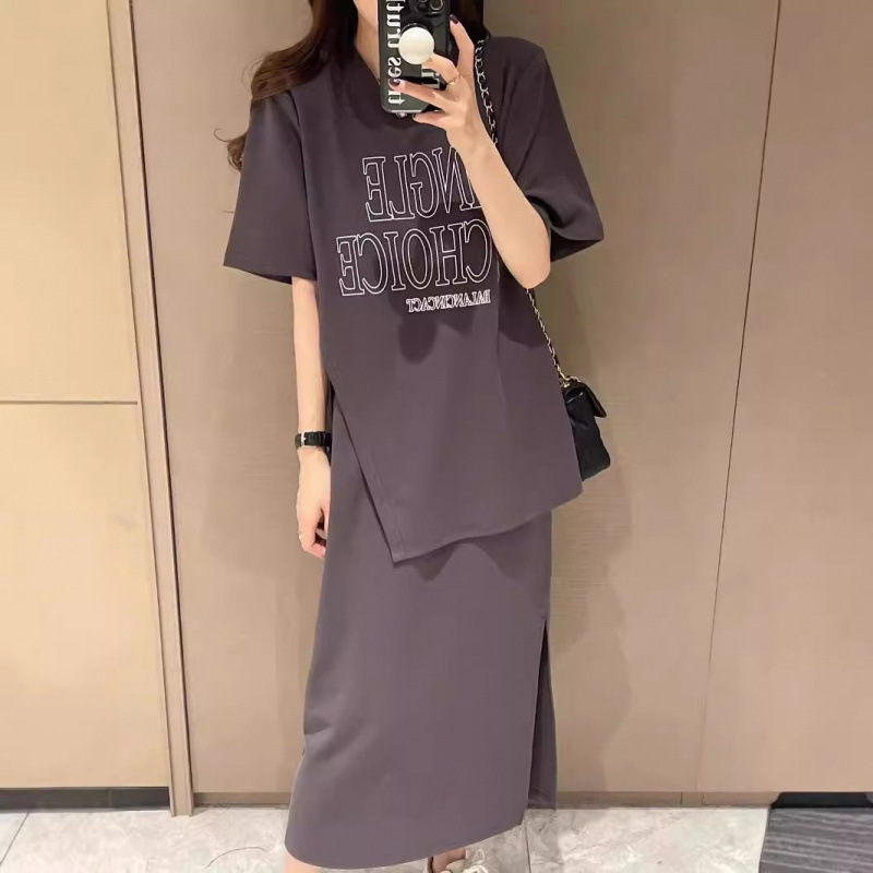 法式大码女装夏季时尚套装女欧洲站遮肚显瘦半身裙两件套|undefined