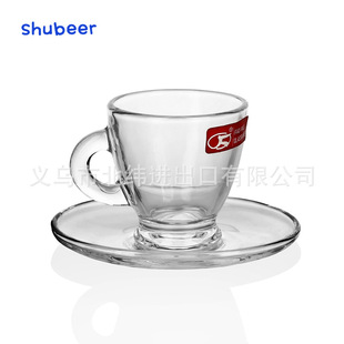 Simple Transparent Thickened Glass Flower Tea Cup Restaurant Casual Coffee Cup and Saucer Set Household Oatmeal Breakfast Cup