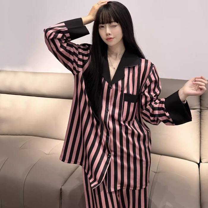 Super Soft Forged Four-sided Elastic Striped Home Wear Suit