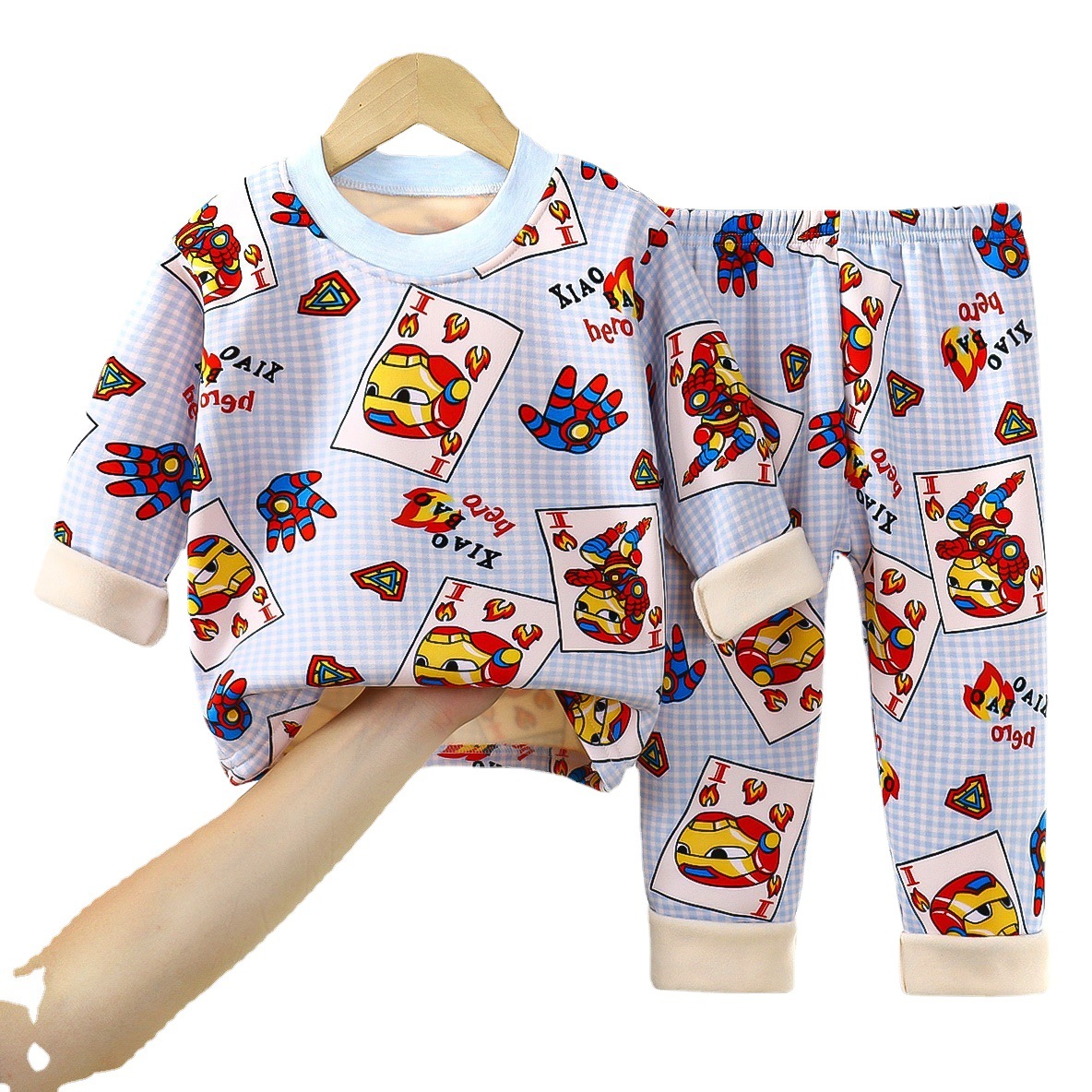 Ropa interior térmica para niños traje niños y niñas forrada de lana engrosada ropa de otoño pantalones largos pijamas de Bebé Ropa Infantil para niños
