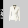 Beige long-sleeve, classic suit jacket, belt