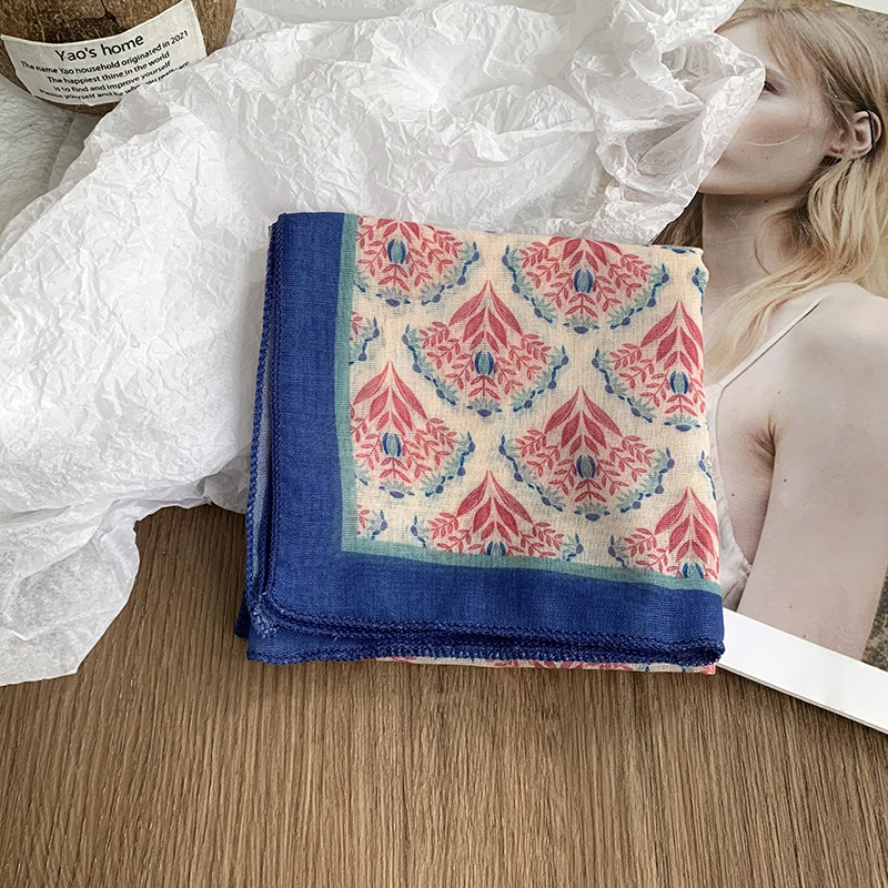 Pañuelo de seda de algodón y lino, bufanda cuadrada, sensación premium, nueva bufanda decorativa de todo fósforo de verano, pañuelo en la cabeza delgado, cinta para el cabello, cinta para el cabello