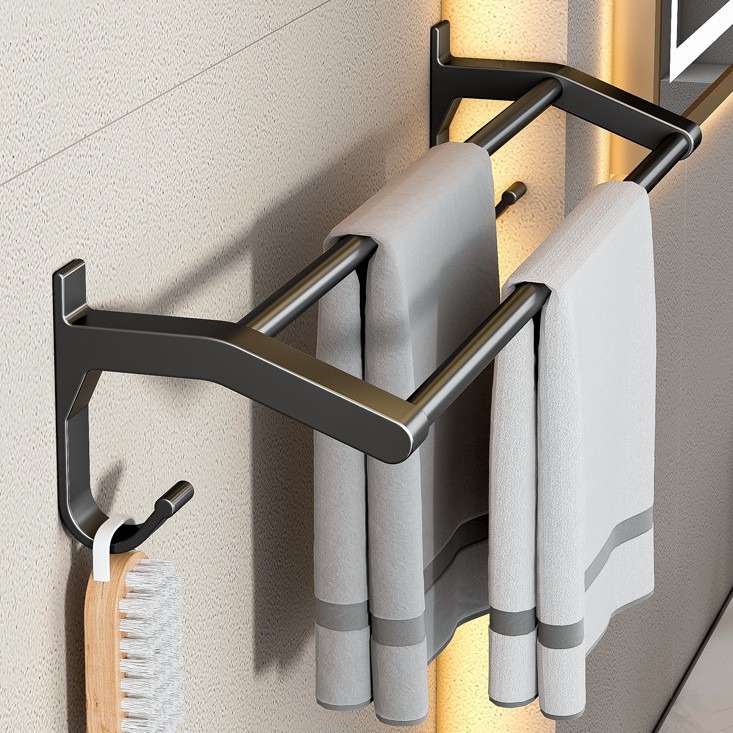 Toallero de Aluminio Espacial, Estante de Almacenamiento para Baño, Estante de Pared para Lavabo, Toallero sin Perforaciones
