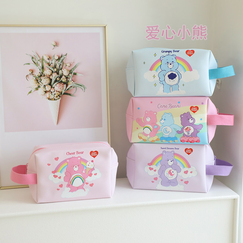 Rainbow Bear Cute Cosmetic Bag Large Capacity Hand Carrying Portable Travel Leather Waterproof Desktop Bag Pencil Stationery Bag