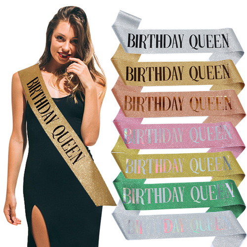 European and American fashion birthday party glitter cloth ribbon birthday queen birthday girl shoulder strap etiquette belt