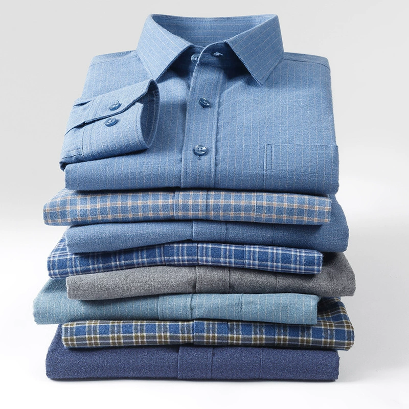 2024 новый стиль хлопчатобумажная шлифовальная мужская клетчатая рубашка с длинными рукавами мужская мягкая толстая деловая повседневная рубашка осенью