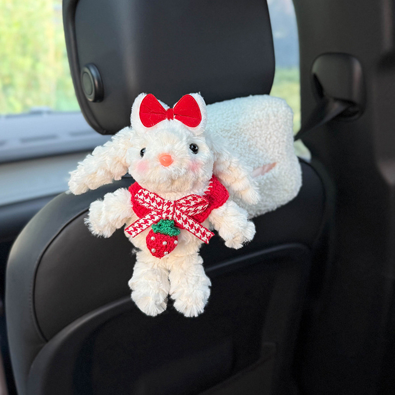 Caja de pañuelos de papel de dibujo de coche de conejo creativo almacenamiento en coche colgante 2025 nuevo sentido muñeca de coche señoras