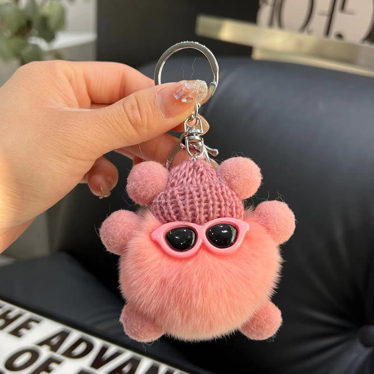 Cute Rex Rabbit Fur Keychain Coal Ball Bag Charm Backpack Pendant_voghion.com