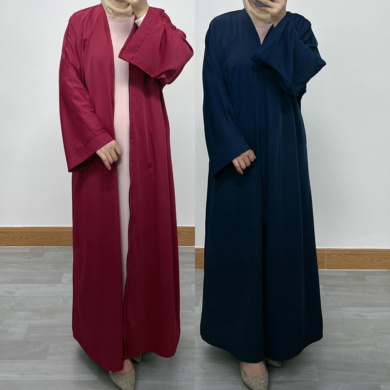 F390 Cross-Border Foreign Trade Middle East Dubai Women's Solid Color Zipper Cardigan Robe In-Stock Fashionable Loose_ecoleips.com