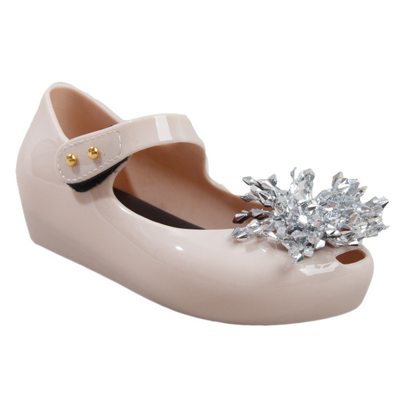 New Sandals Meili Jelly Children's Shoes Summer Sparkling Flower New Soft Sole Small and Medium Girl Crystal Jelly Shoes Princess Shoes