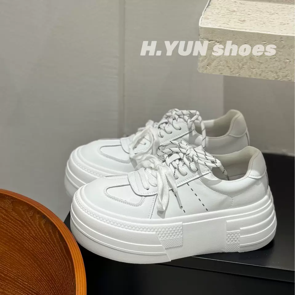 红韵～新款真皮厚底小白鞋女百搭休闲运动板鞋增高软底德训鞋
