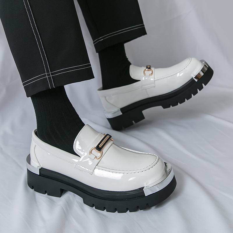 Large Size Men's Shoes, Fashionable Lace-Up Leather Shoes, White Casual Student Sneakers, Foreign Trade Height-Increasing Loafers for Men, Amazon