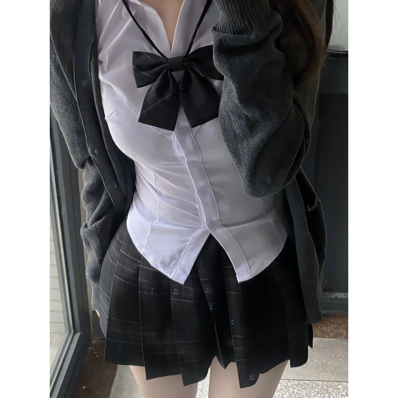 Jk Uniform Suit Carbon Gray Dog Short Series Preppy Style Long-Sleeved Waist Shirt Skirt Cardigan Sweater Outer Suit