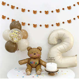 ins复古棕色小熊纸片串 宝宝生日周岁派对背景墙布置纸串挂饰拉花