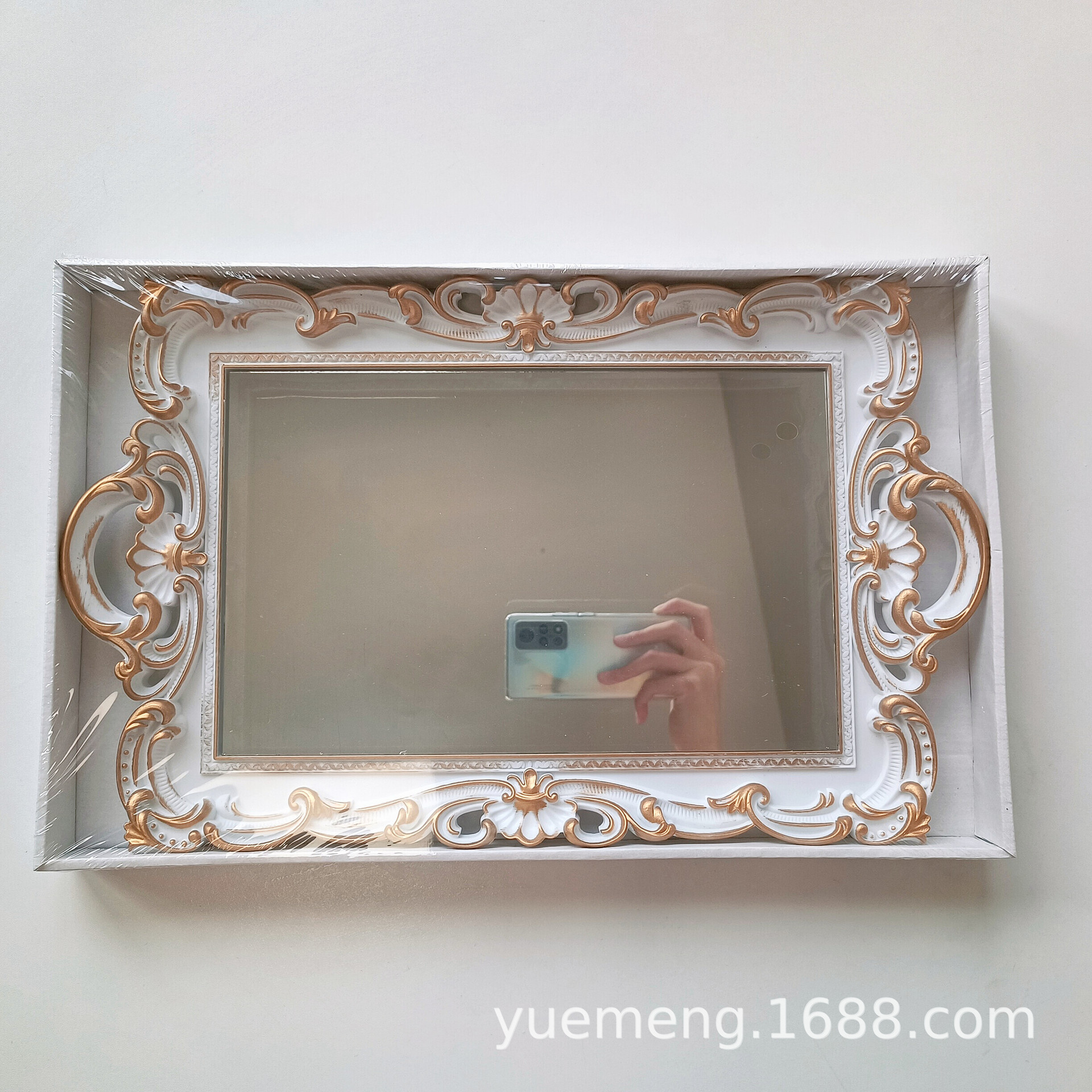 Bandeja de espejo de vidrio retro de estilo europeo ins estilo sala de estar decoración aromaterapia joyería espejo bandeja de almacenamiento