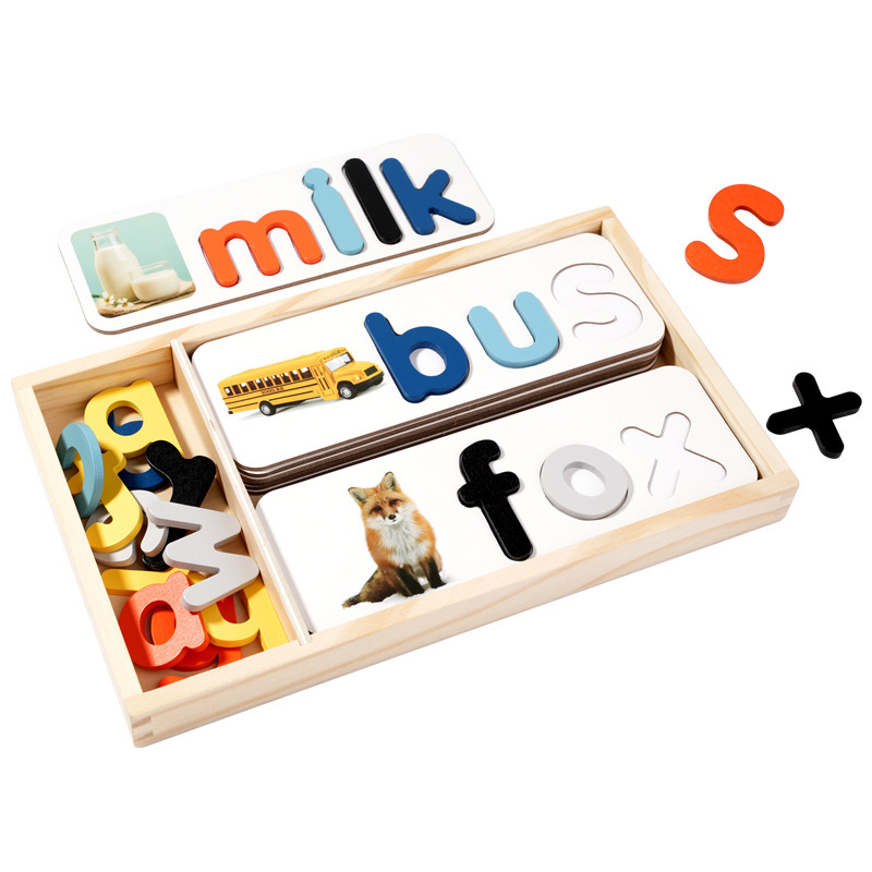 子供の早期教育パズル箱入り絵を読んで単語や物の形を認識する思考トレーニング木のおもちゃ|undefined