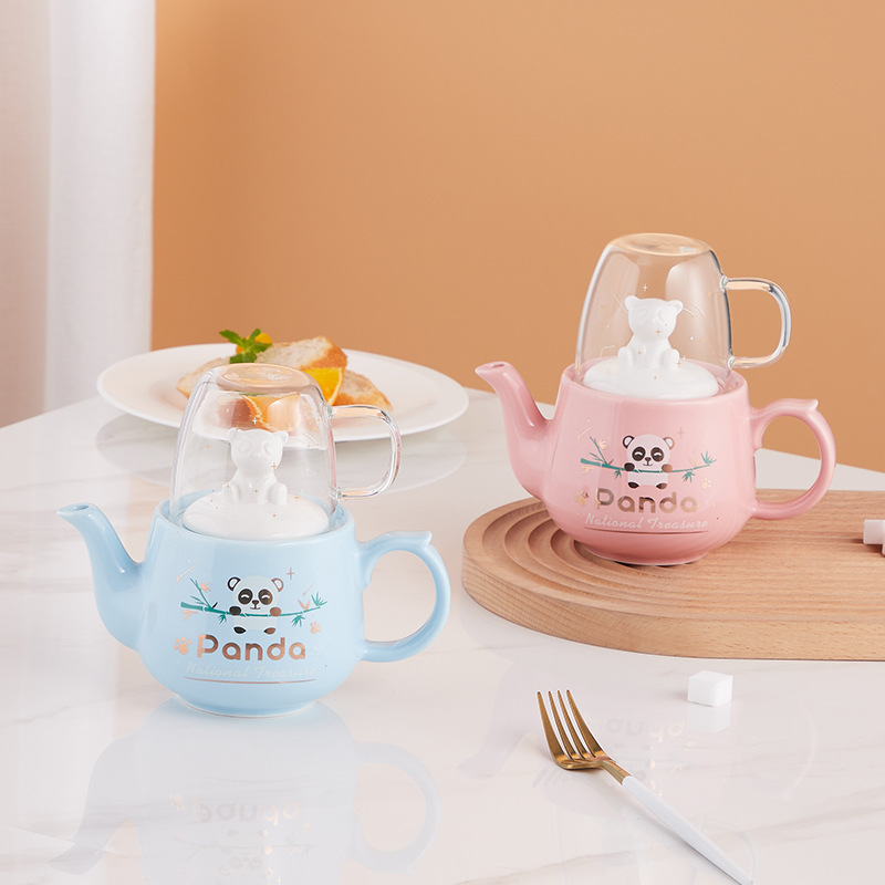 Cerámica Panda juego de té traje INS japonés Amazon Comercio exterior oferta especial puede añadir logo una olla una taza regalo