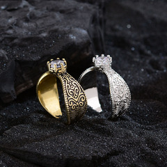 Fashionable labradorite floral pattern ring for women, vintage niche, high-end, lightweight luxury, versatile, open adjustable finger ring, wholesale