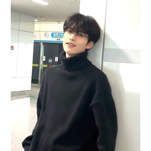 Black Turtleneck Sweater Men's Autumn and Winter Feeling Inner Base Shirt Trendy Brand Plumpian Handsome Lazy Style Knitted Sweater