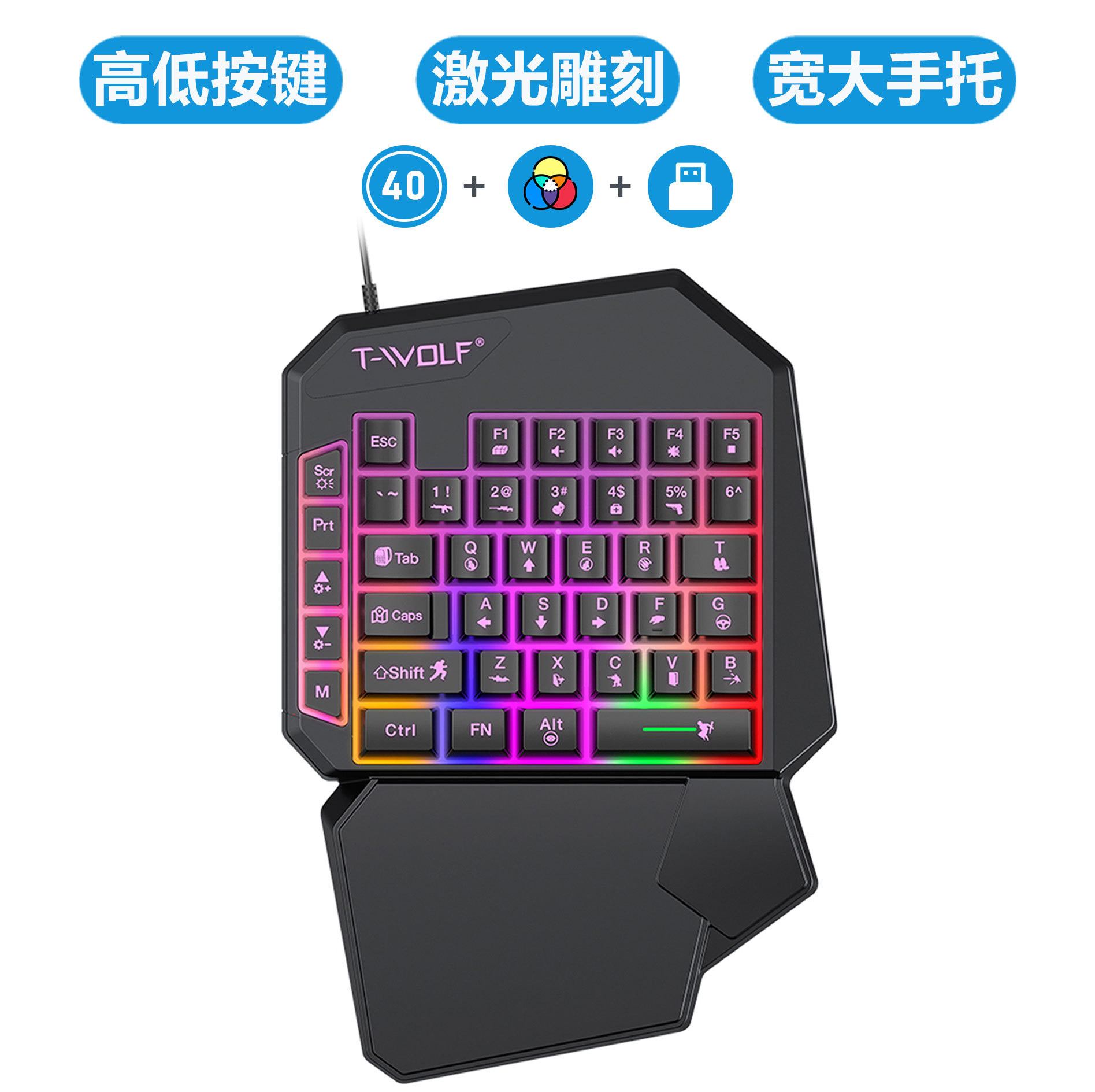 Thunderwolf T19 One-handed Keyboard Gun God Throne Left-handed Gaming Keyboard Mechanical Feel Cross-border Amazon Temu