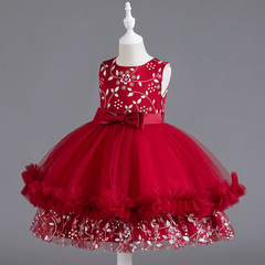 Girls' Sleeveless Wedding Dress: European & American Style, Kids' Princess Cake Skirt, Flower Girl Runway & Party Performance Outfit—Perfect for Summer