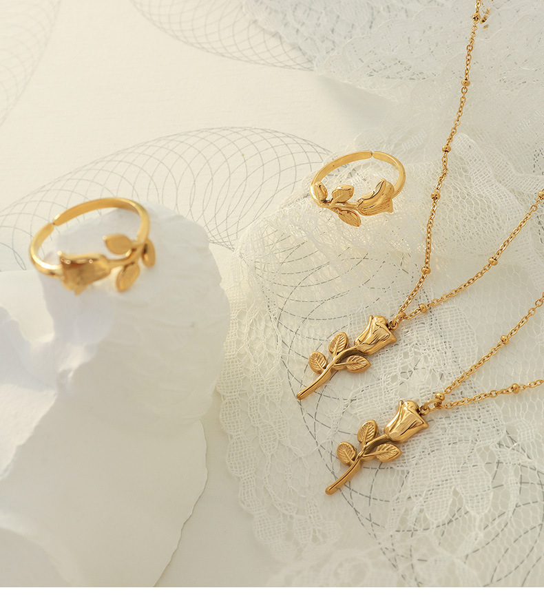 hip hop style rose flower pendant necklace ring