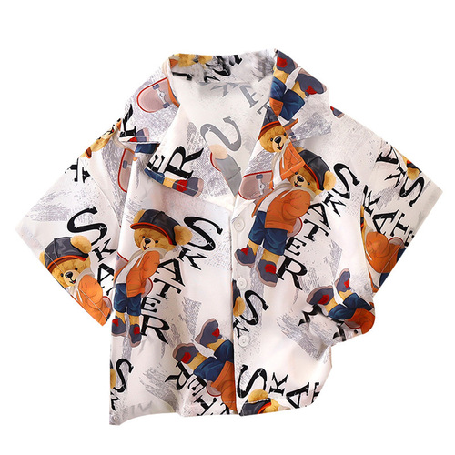 Summer casual short-sleeved shirt, boys 'beach flower shirt, fashion brand inch shirt, fashionable all-matching loose shirt factory wholesale