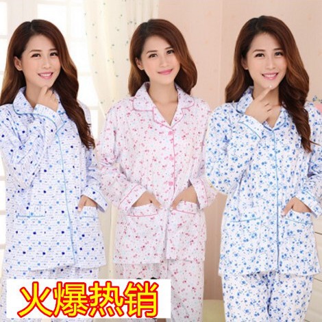 Pajamas Women's Spring and Autumn Mother Cardigan Cotton Knitted Long-sleeved Home Clothes Summer Loose Floral Casual Suit 5XL