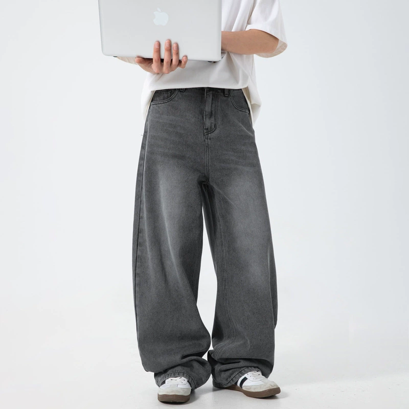 Потертые широкие мужские джинсы, весенне-летний стиль, свободный силуэт, базовые универсальные модные повседневные брюки в стиле ретро.