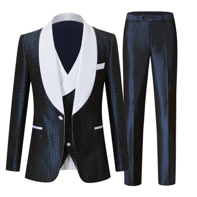  men's navy dot jazz dance party stage performance blazers wedding party grooms photos polka dot dress suit set barberchoir chorus host singers coats for men