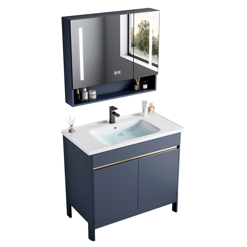 Hotel espacio gabinete de baño de aluminio combinado lavabo cerámica lavabo gabinete lavabo mesa de lavado transfronteriza