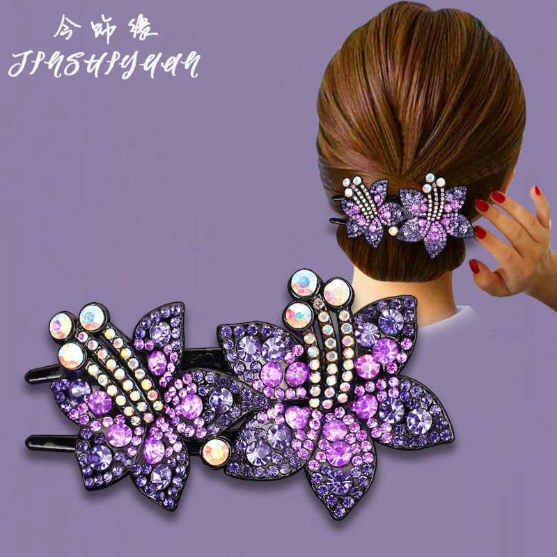 韩版双花大号抓夹跨境水钻鸭嘴夹头花洋气高档后脑勺夹子头饰批发