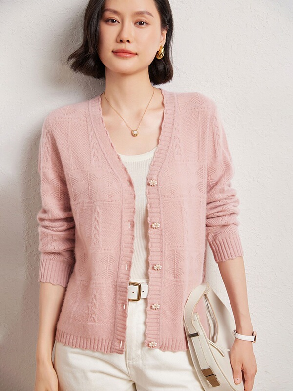 Autumn and Winter Women's Cashmere Cardigan Slimming Look Top Sweater Elegant Outer Knitted Cardigan Jacket Women's V Neck Cut Out