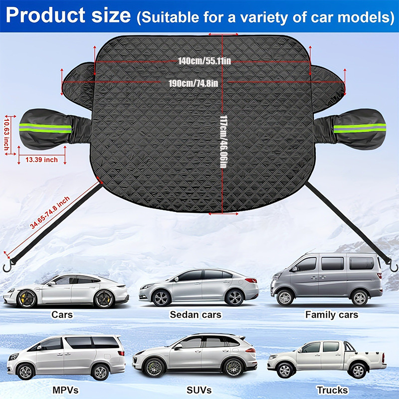 Front Car Snow Shield Winter 9 Magnet Snow Shield Car Enlarged and Thickeneded Windproof Snow Cover Car Cover to Cover Snow and Keep Warm